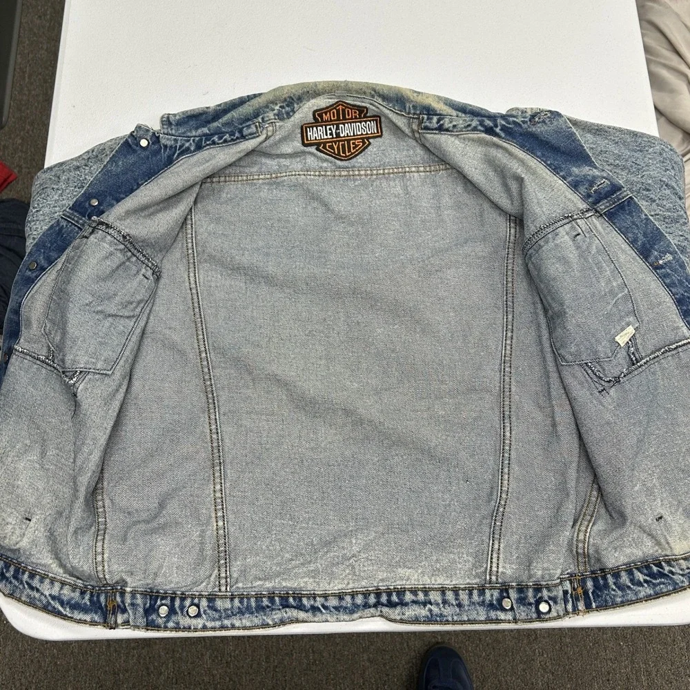 Harley Davidson Denim Jacket Mens M Blue Acid Wash Made In America Eagle Graphic